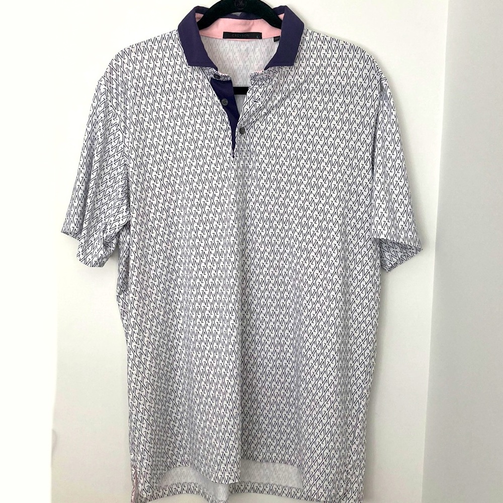 Greyson Purple White G Pattern Short Sleeve Men's Polo Golf Shirt Large
